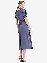 Rear View Thumbnail - French Blue Cowl-Neck Kimono Sleeve Midi Dress with Bowed Sash