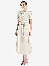 Side View Thumbnail - Ivory Cowl-Neck Kimono Sleeve Midi Dress with Bowed Sash