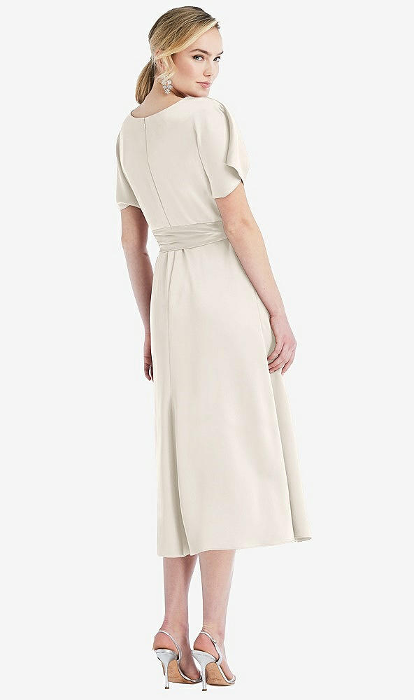 Back View - Ivory Cowl-Neck Kimono Sleeve Midi Dress with Bowed Sash