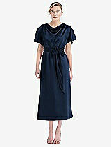 Front View Thumbnail - Midnight Navy Cowl-Neck Kimono Sleeve Midi Dress with Bowed Sash