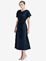 Side View Thumbnail - Midnight Navy Cowl-Neck Kimono Sleeve Midi Dress with Bowed Sash