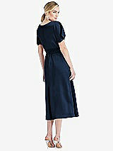 Rear View Thumbnail - Midnight Navy Cowl-Neck Kimono Sleeve Midi Dress with Bowed Sash