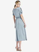 Rear View Thumbnail - Mist Cowl-Neck Kimono Sleeve Midi Dress with Bowed Sash