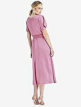 Rear View Thumbnail - Powder Pink Cowl-Neck Kimono Sleeve Midi Dress with Bowed Sash