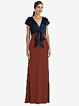 Front View Thumbnail - Auburn Moon & Midnight Navy Soft Bow Blouson Bodice Trumpet Gown
