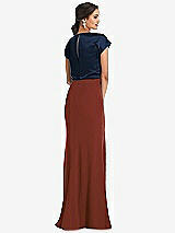 Rear View Thumbnail - Auburn Moon & Midnight Navy Soft Bow Blouson Bodice Trumpet Gown