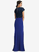 Rear View Thumbnail - Cobalt Blue & Midnight Navy Soft Bow Blouson Bodice Trumpet Gown