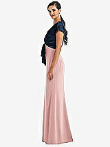 Side View Thumbnail - Rose & Midnight Navy Soft Bow Blouson Bodice Trumpet Gown