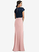 Rear View Thumbnail - Rose & Midnight Navy Soft Bow Blouson Bodice Trumpet Gown