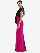 Side View Thumbnail - Think Pink & Midnight Navy Soft Bow Blouson Bodice Trumpet Gown