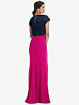 Rear View Thumbnail - Think Pink & Midnight Navy Soft Bow Blouson Bodice Trumpet Gown