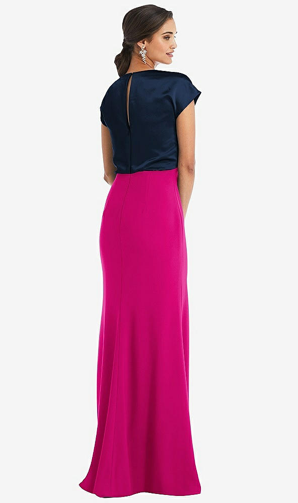 Back View - Think Pink & Midnight Navy Soft Bow Blouson Bodice Trumpet Gown