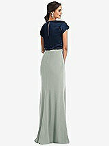 Rear View Thumbnail - Willow Green & Midnight Navy Soft Bow Blouson Bodice Trumpet Gown