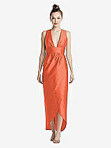 Front View Thumbnail - Fiesta Plunging Neckline Shirred Tulip Skirt Midi Dress