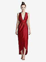Front View Thumbnail - Garnet Plunging Neckline Shirred Tulip Skirt Midi Dress