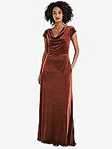 Front View Thumbnail - Auburn Moon Cowl-Neck Cap Sleeve Velvet Maxi Dress with Pockets