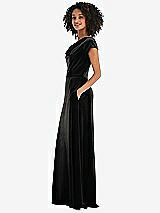 Side View Thumbnail - Black Cowl-Neck Cap Sleeve Velvet Maxi Dress with Pockets