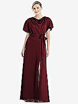 Side View Thumbnail - Cabernet Cowl-Neck Kimono Sleeve Maxi Dress with Bowed Sash