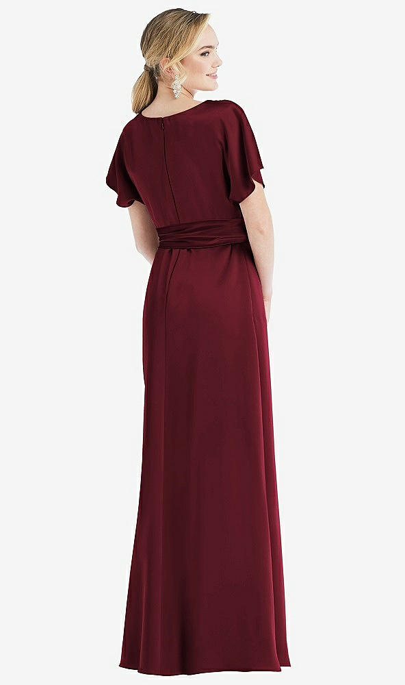 Back View - Cabernet Cowl-Neck Kimono Sleeve Maxi Dress with Bowed Sash