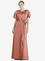 Side View Thumbnail - Desert Rose Cowl-Neck Kimono Sleeve Maxi Dress with Bowed Sash