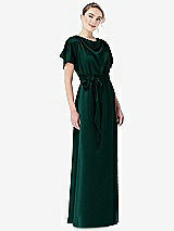 Front View Thumbnail - Evergreen Cowl-Neck Kimono Sleeve Maxi Dress with Bowed Sash