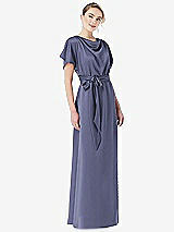Front View Thumbnail - French Blue Cowl-Neck Kimono Sleeve Maxi Dress with Bowed Sash