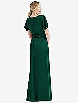 Rear View Thumbnail - Hunter Green Cowl-Neck Kimono Sleeve Maxi Dress with Bowed Sash