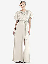 Side View Thumbnail - Ivory Cowl-Neck Kimono Sleeve Maxi Dress with Bowed Sash