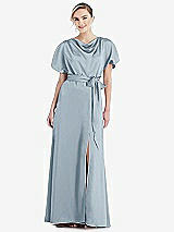 Side View Thumbnail - Mist Cowl-Neck Kimono Sleeve Maxi Dress with Bowed Sash