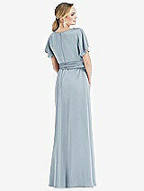 Rear View Thumbnail - Mist Cowl-Neck Kimono Sleeve Maxi Dress with Bowed Sash
