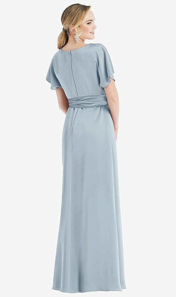 Back View - Mist Cowl-Neck Kimono Sleeve Maxi Dress with Bowed Sash