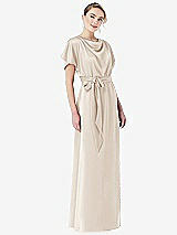 Front View Thumbnail - Oat Cowl-Neck Kimono Sleeve Maxi Dress with Bowed Sash