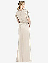 Rear View Thumbnail - Oat Cowl-Neck Kimono Sleeve Maxi Dress with Bowed Sash