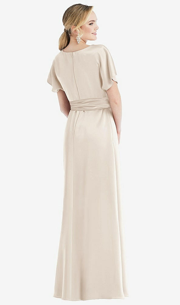 Back View - Oat Cowl-Neck Kimono Sleeve Maxi Dress with Bowed Sash