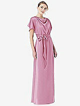 Front View Thumbnail - Powder Pink Cowl-Neck Kimono Sleeve Maxi Dress with Bowed Sash