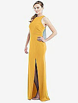 Side View Thumbnail - NYC Yellow & Mist Cutout Open-Back Halter Maxi Dress with Scarf Tie