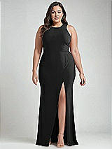 Alt View 1 Thumbnail - Black & Mist Cutout Open-Back Halter Maxi Dress with Scarf Tie