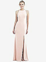 Rear View Thumbnail - Blush & Mist Cutout Open-Back Halter Maxi Dress with Scarf Tie