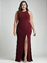 Alt View 1 Thumbnail - Cabernet & Mist Cutout Open-Back Halter Maxi Dress with Scarf Tie