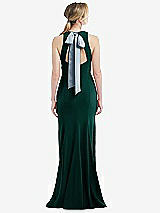 Front View Thumbnail - Evergreen & Mist Cutout Open-Back Halter Maxi Dress with Scarf Tie