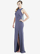 Side View Thumbnail - French Blue & Mist Cutout Open-Back Halter Maxi Dress with Scarf Tie