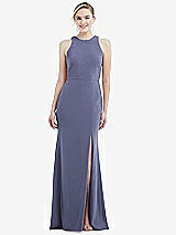 Rear View Thumbnail - French Blue & Mist Cutout Open-Back Halter Maxi Dress with Scarf Tie