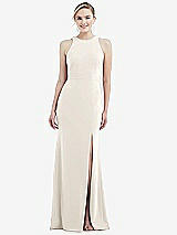 Rear View Thumbnail - Ivory & Mist Cutout Open-Back Halter Maxi Dress with Scarf Tie