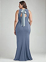 Alt View 3 Thumbnail - Larkspur Blue & Mist Cutout Open-Back Halter Maxi Dress with Scarf Tie