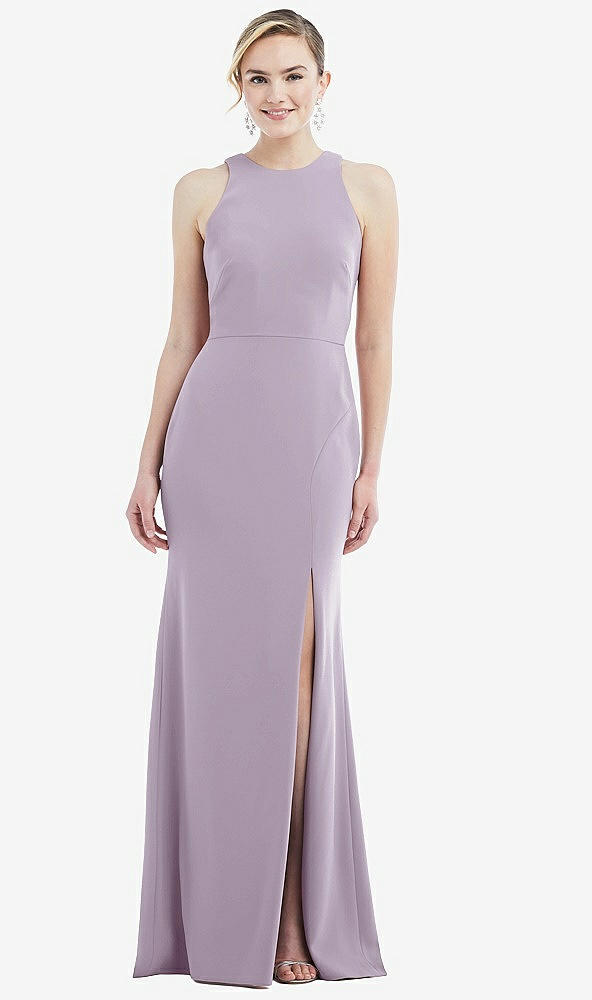 Back View - Lilac Haze & Mist Cutout Open-Back Halter Maxi Dress with Scarf Tie