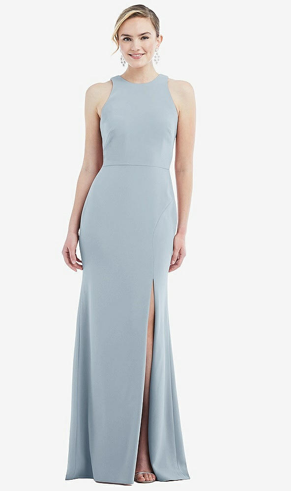 Back View - Mist & Mist Cutout Open-Back Halter Maxi Dress with Scarf Tie