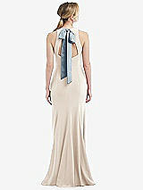 Front View Thumbnail - Oat & Mist Cutout Open-Back Halter Maxi Dress with Scarf Tie