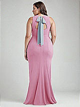 Alt View 3 Thumbnail - Powder Pink & Mist Cutout Open-Back Halter Maxi Dress with Scarf Tie