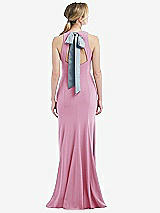 Front View Thumbnail - Powder Pink & Mist Cutout Open-Back Halter Maxi Dress with Scarf Tie