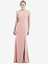Rear View Thumbnail - Rose & Mist Cutout Open-Back Halter Maxi Dress with Scarf Tie
